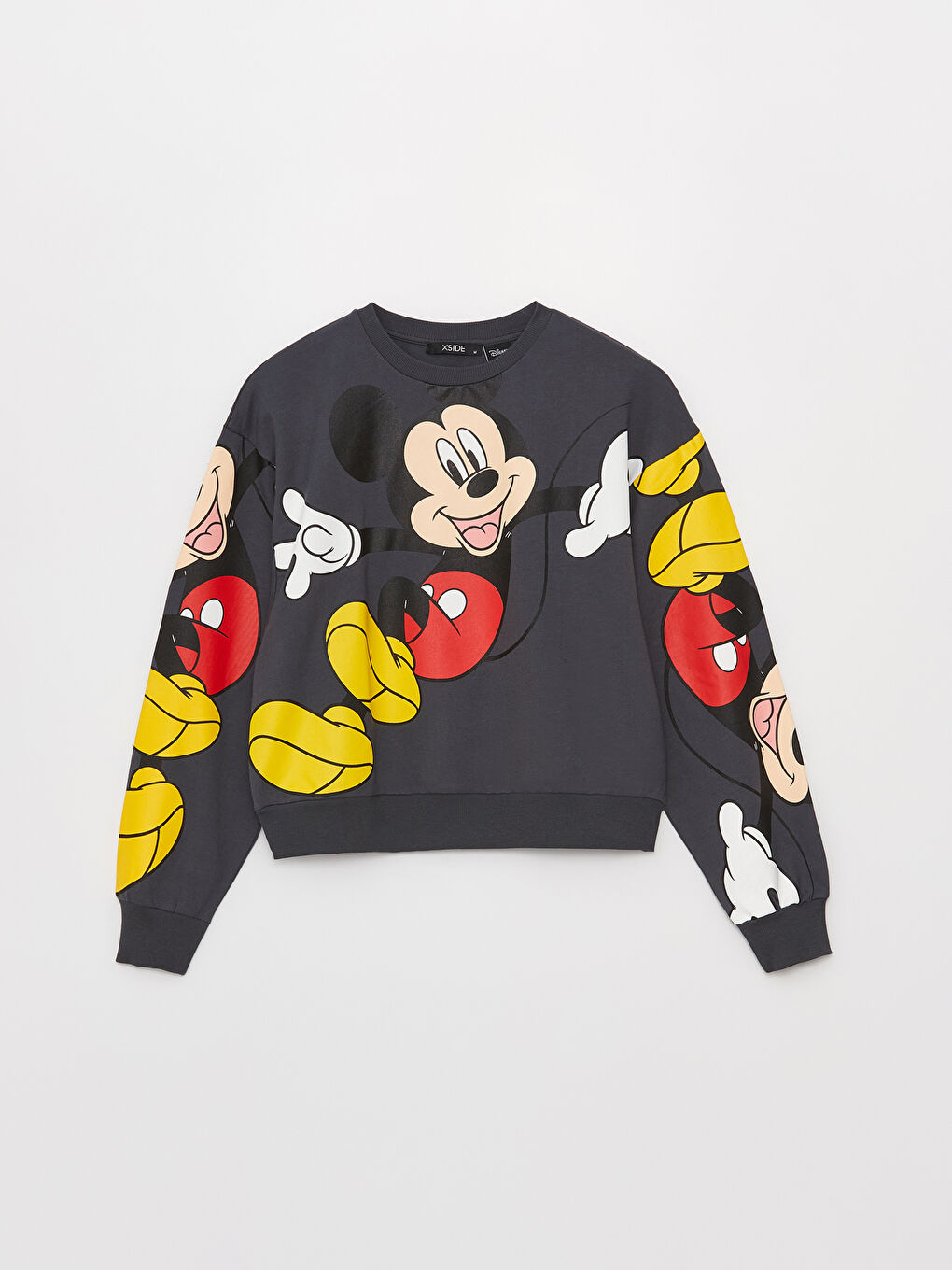 XSIDE Antrasit Bisiklet Yaka Mickey Mouse Baskılı Uzun Kollu Kadın Sweatshirt - 5