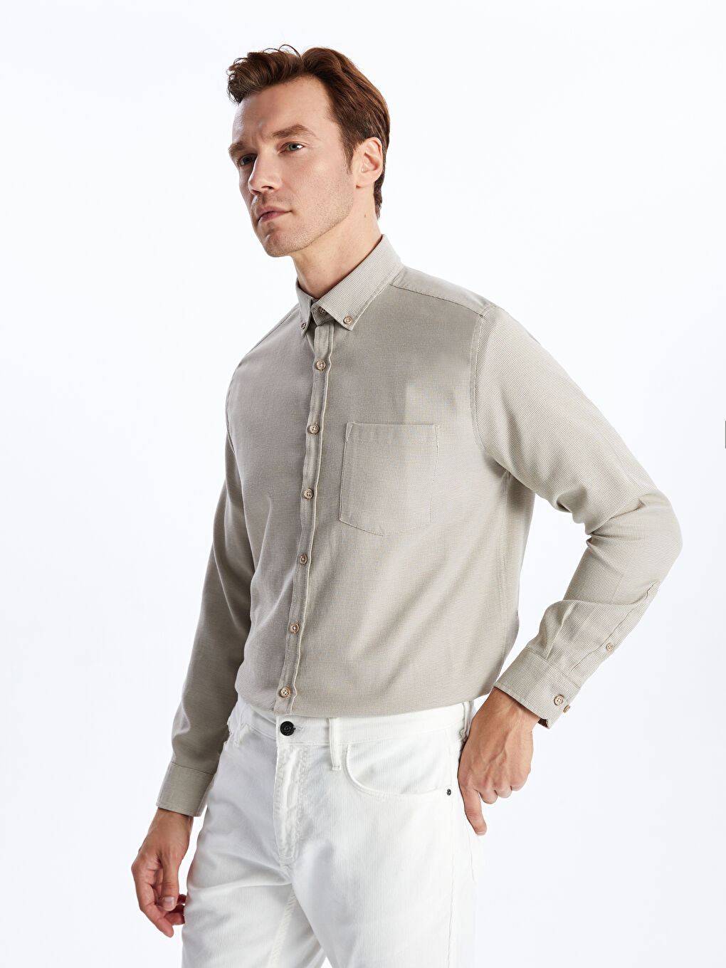 LCWAIKIKI Classic Regular Fit Long Sleeve Dobby Fabric Men's Shirt -W3CR03Z8-L8Q