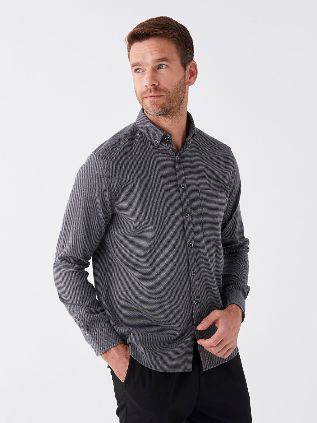 LCWAIKIKI Classic Regular Fit Long Sleeve Dobby Fabric Men's Shirt -W3CR03Z8-LAV