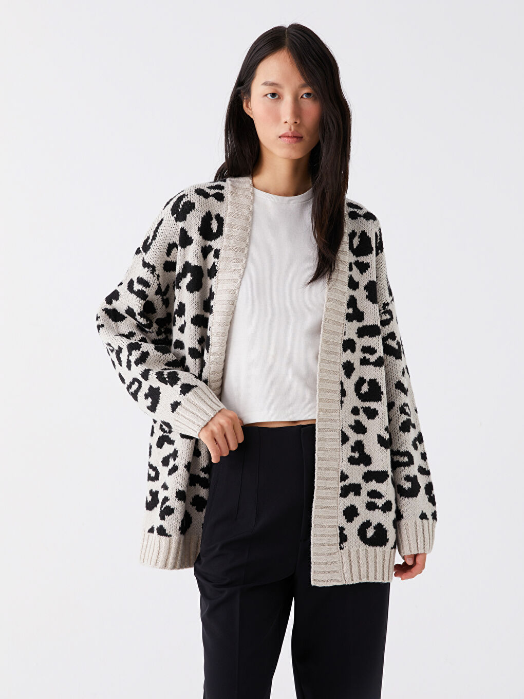 Shawl Collar Patterned Long Sleeve Women's Knitwear Cardigan