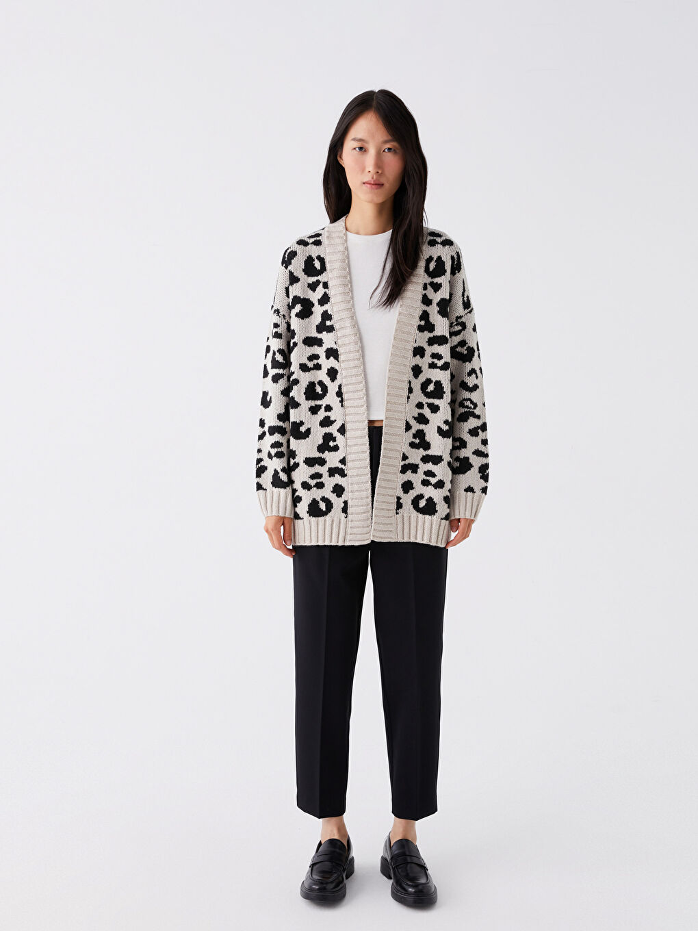Shawl Collar Patterned Long Sleeve Women's Knitwear Cardigan-1