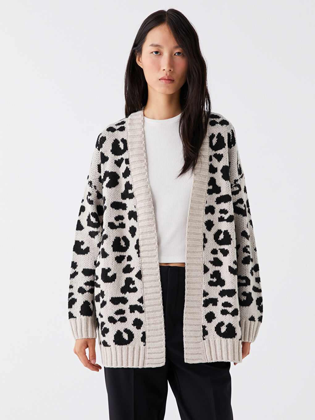 Shawl Collar Patterned Long Sleeve Women's Knitwear Cardigan-2