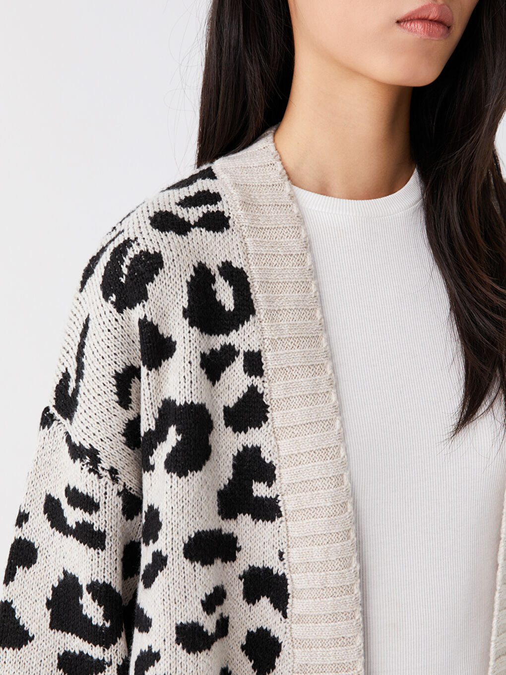 Shawl Collar Patterned Long Sleeve Women's Knitwear Cardigan-3