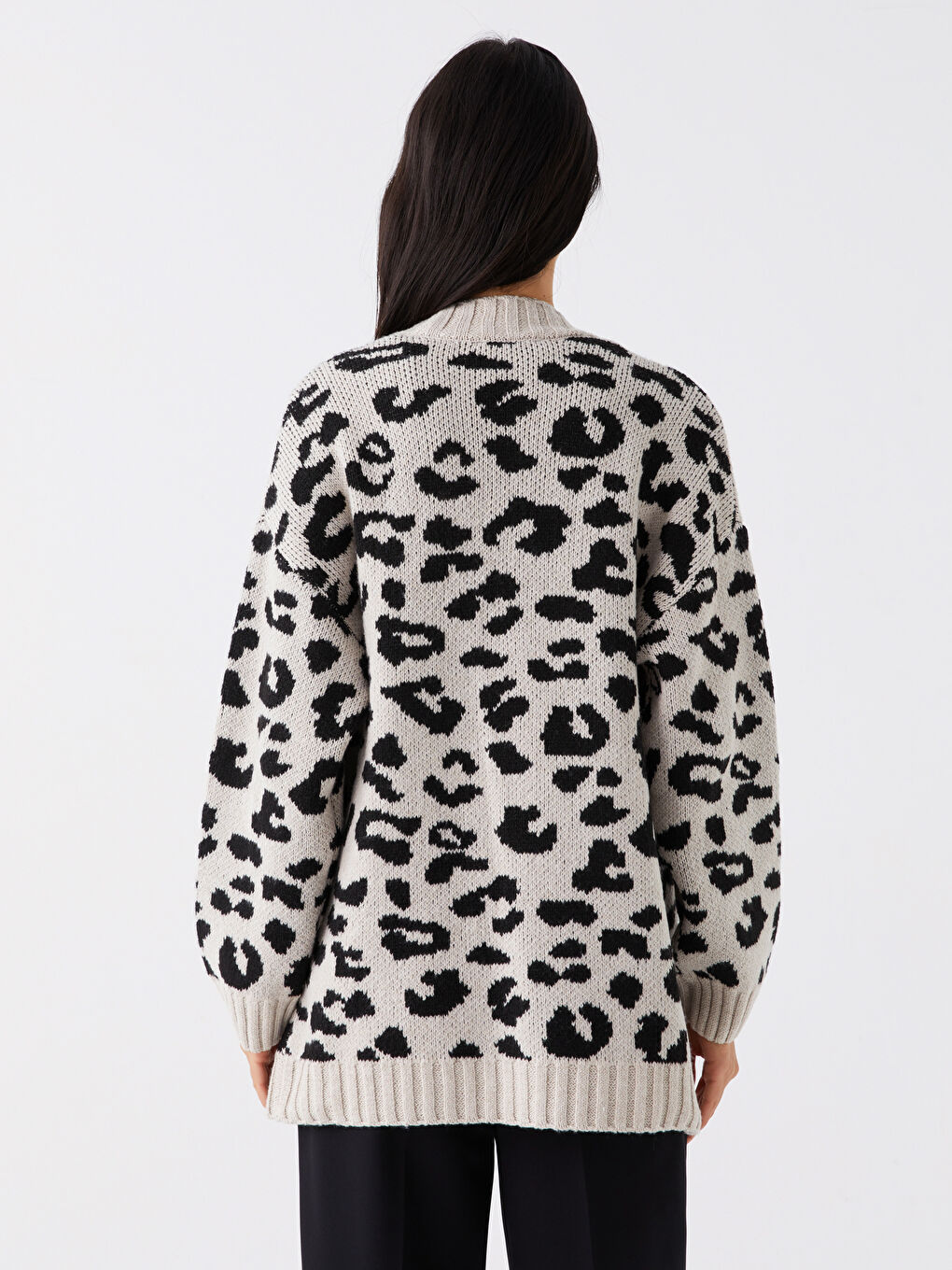 Shawl Collar Patterned Long Sleeve Women's Knitwear Cardigan-4