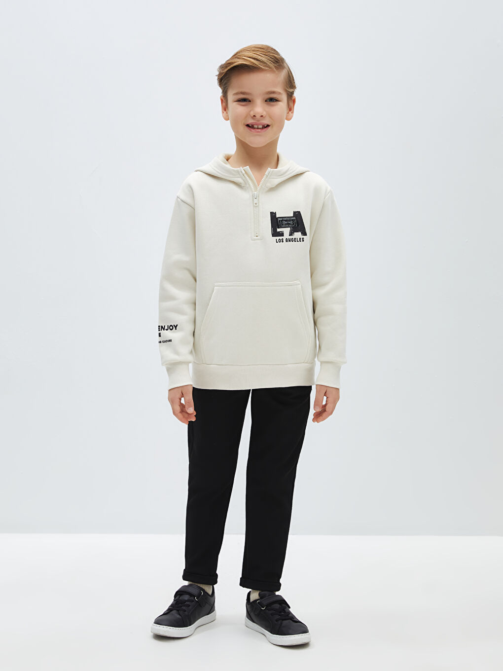 LCW Kids Açık Bej Baskılı Uzun Kollu Erkek Çocuk Hoodie - 3