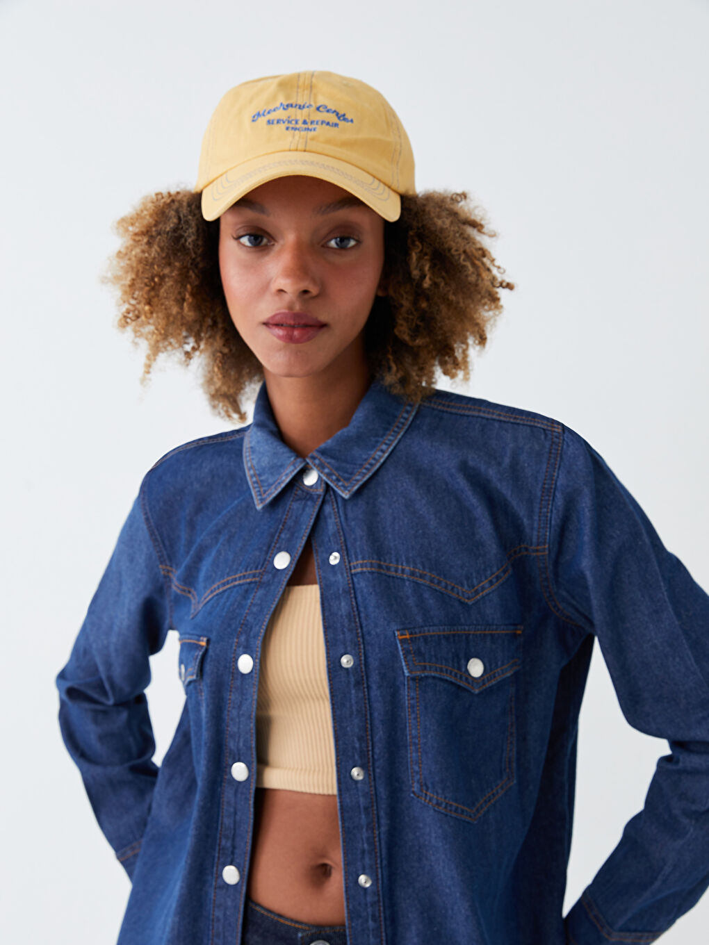 Plain Long Sleeve Women's Denim Shirt-1