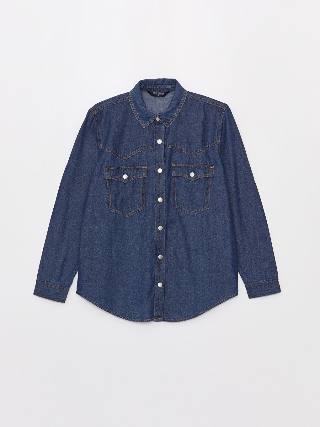 Plain Long Sleeve Women's Denim Shirt-5