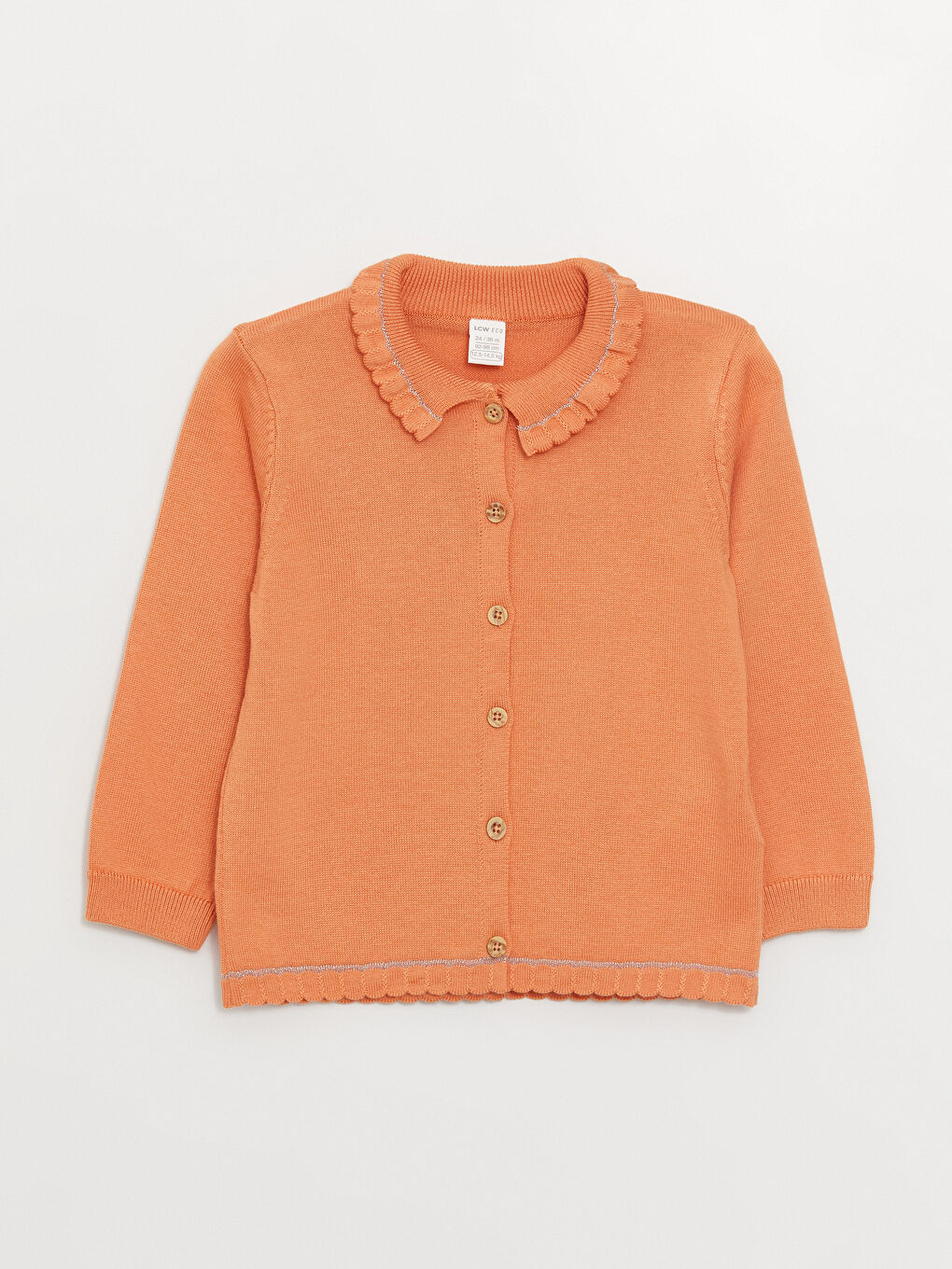 Turuncu Bebe Yaka Kız Bebek Triko Hırka