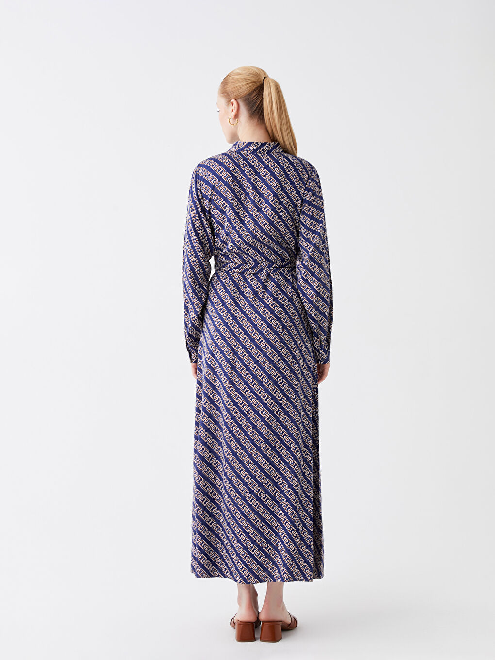 Patterned Long Sleeve Women's Shirt Dress-4