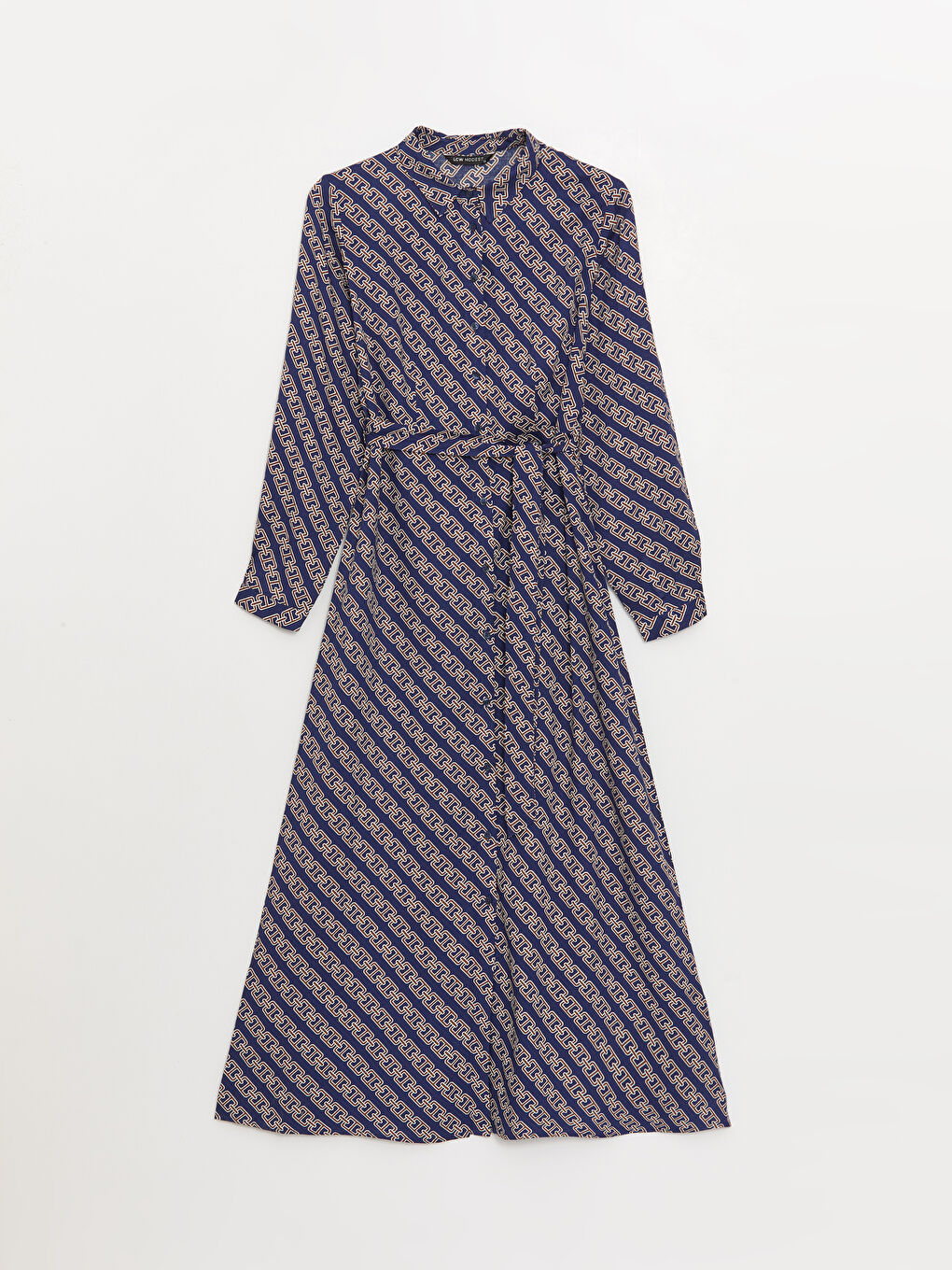 Patterned Long Sleeve Women's Shirt Dress-5