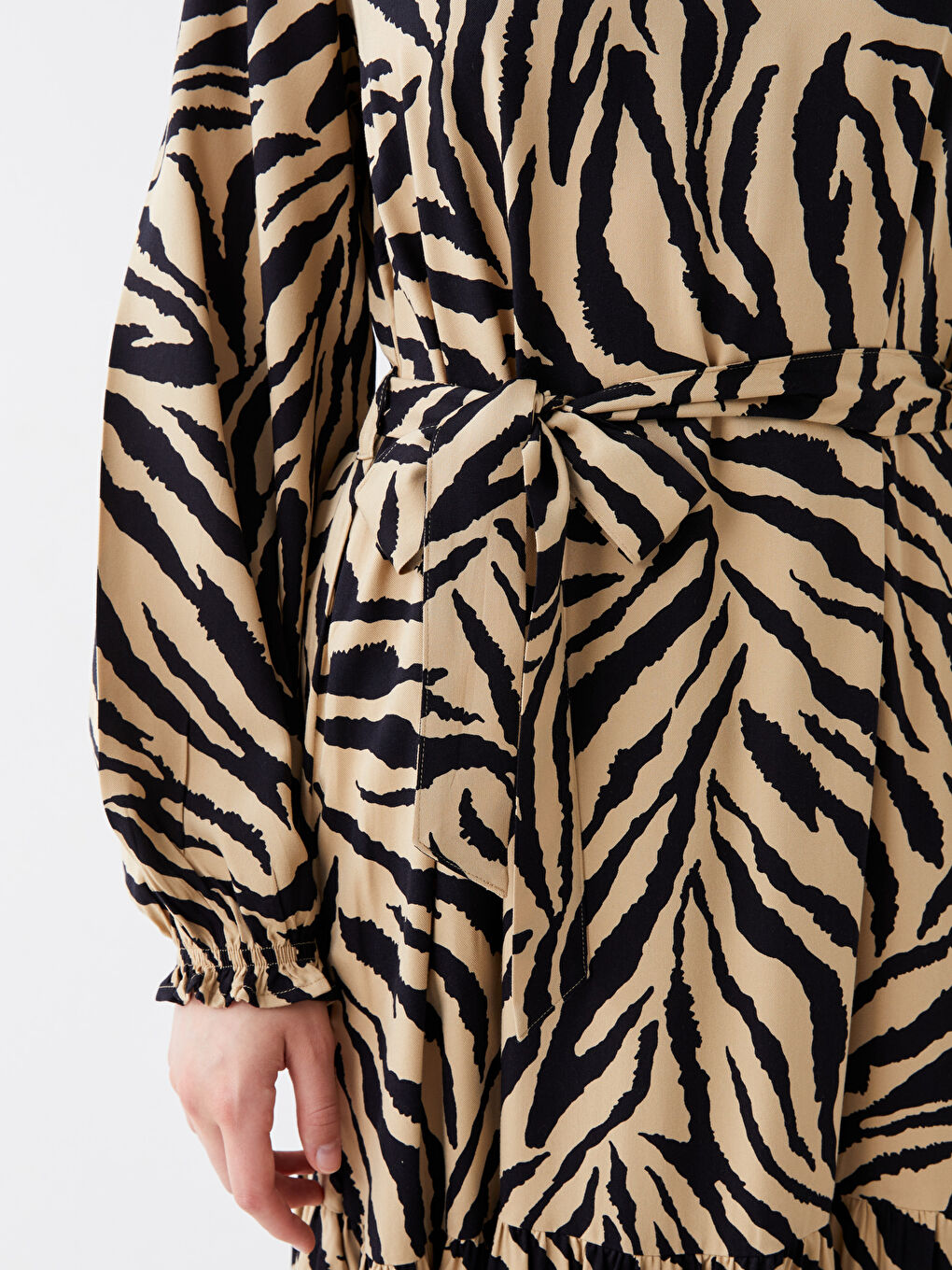 LCW Modest Crew Neck Patterned Long Sleeve Women's Dress -W3CR62Z8-LQB