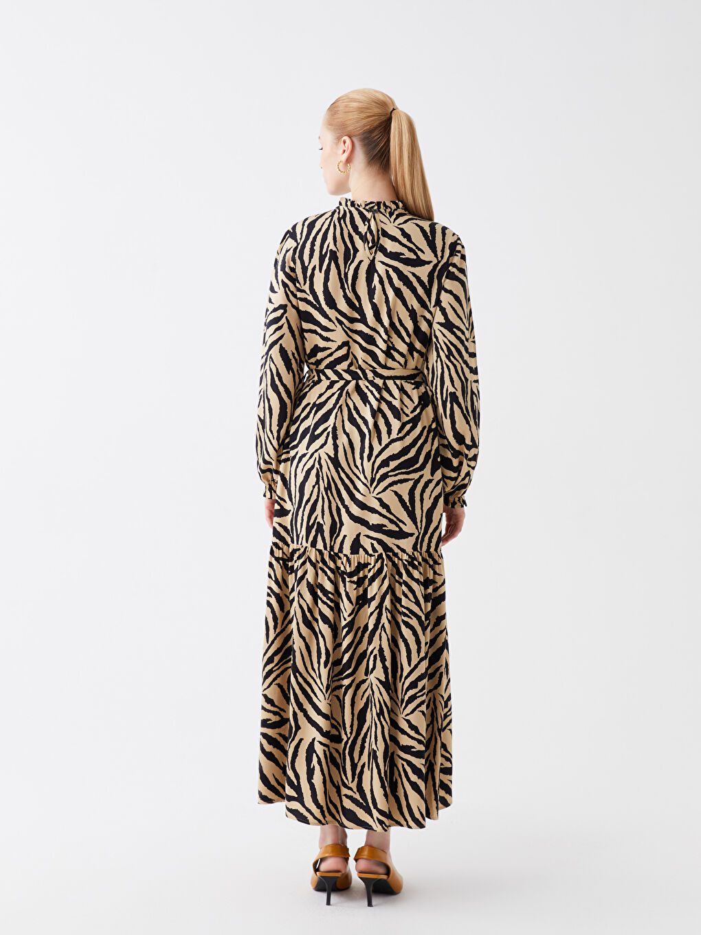 LCW Modest Crew Neck Patterned Long Sleeve Women's Dress -W3CR62Z8-LQB