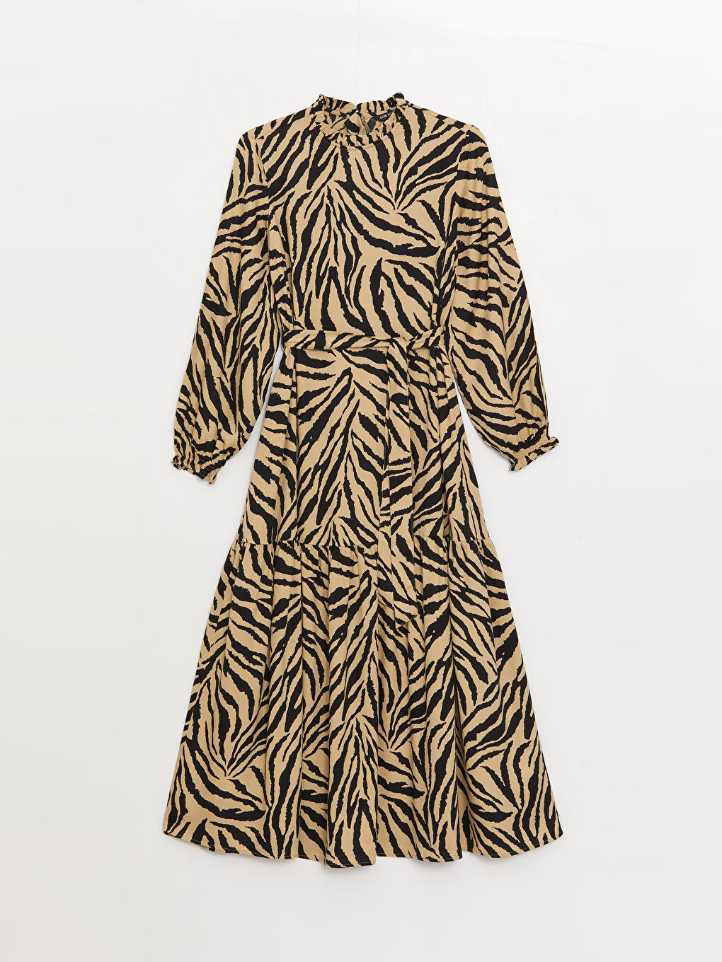 LCW Modest Crew Neck Patterned Long Sleeve Women's Dress -W3CR62Z8-LQB