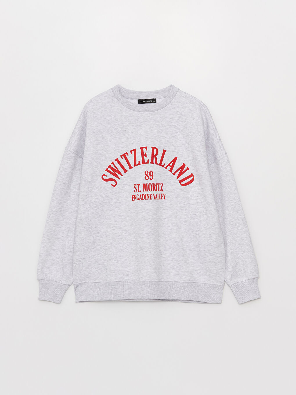 Gri Bisiklet Yaka Baskılı Oversize Kadın Kalın Sweatshirt-5