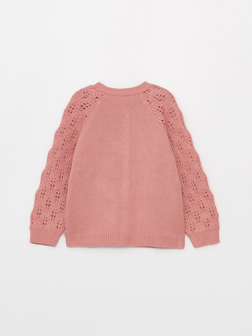 Pembe Bisiklet Yaka Kendinden Desenli Uzun Kollu Kız Çocuk Triko Hırka-1