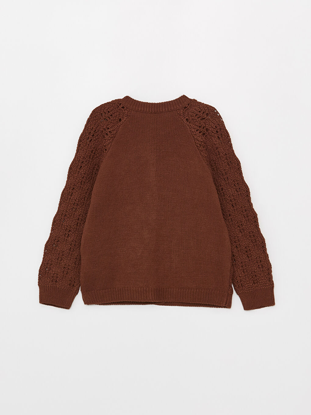 Kahverengi Bisiklet Yaka Kendinden Desenli Uzun Kollu Kız Çocuk Triko Hırka-1