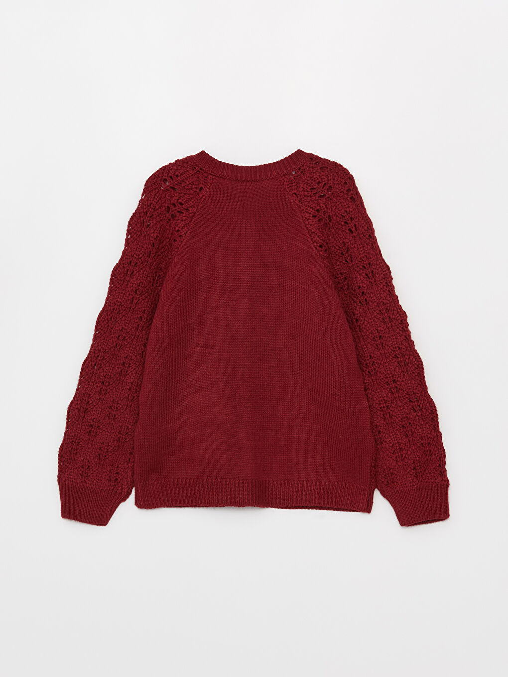 Bordo Bisiklet Yaka Kendinden Desenli Uzun Kollu Kız Çocuk Triko Hırka-1