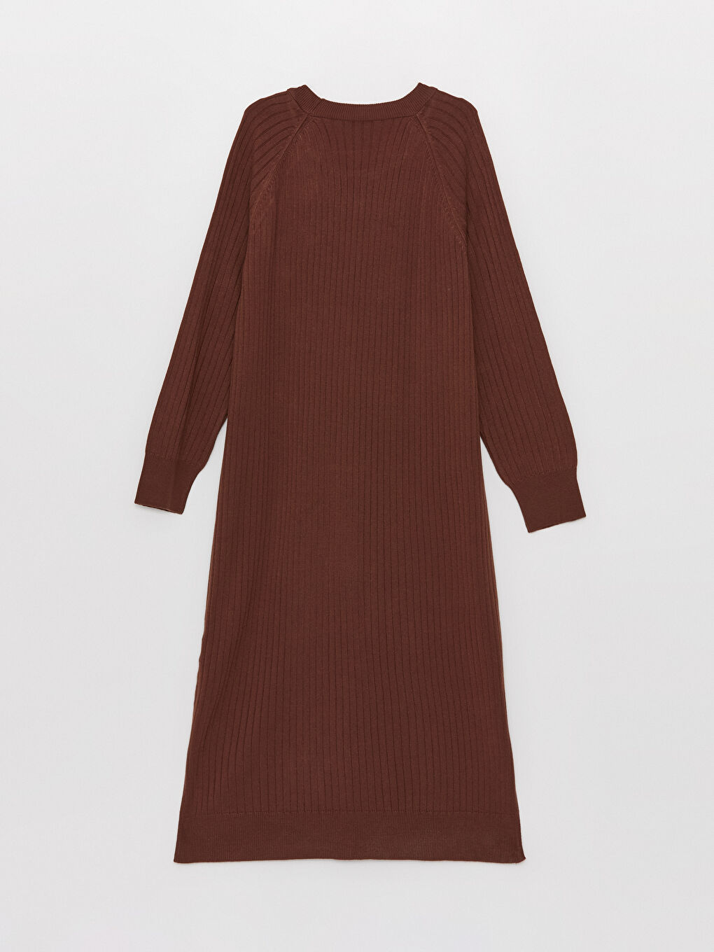 Kahverengi Bisiklet Yaka Düz Uzun Kollu Kadın Triko Elbise-6