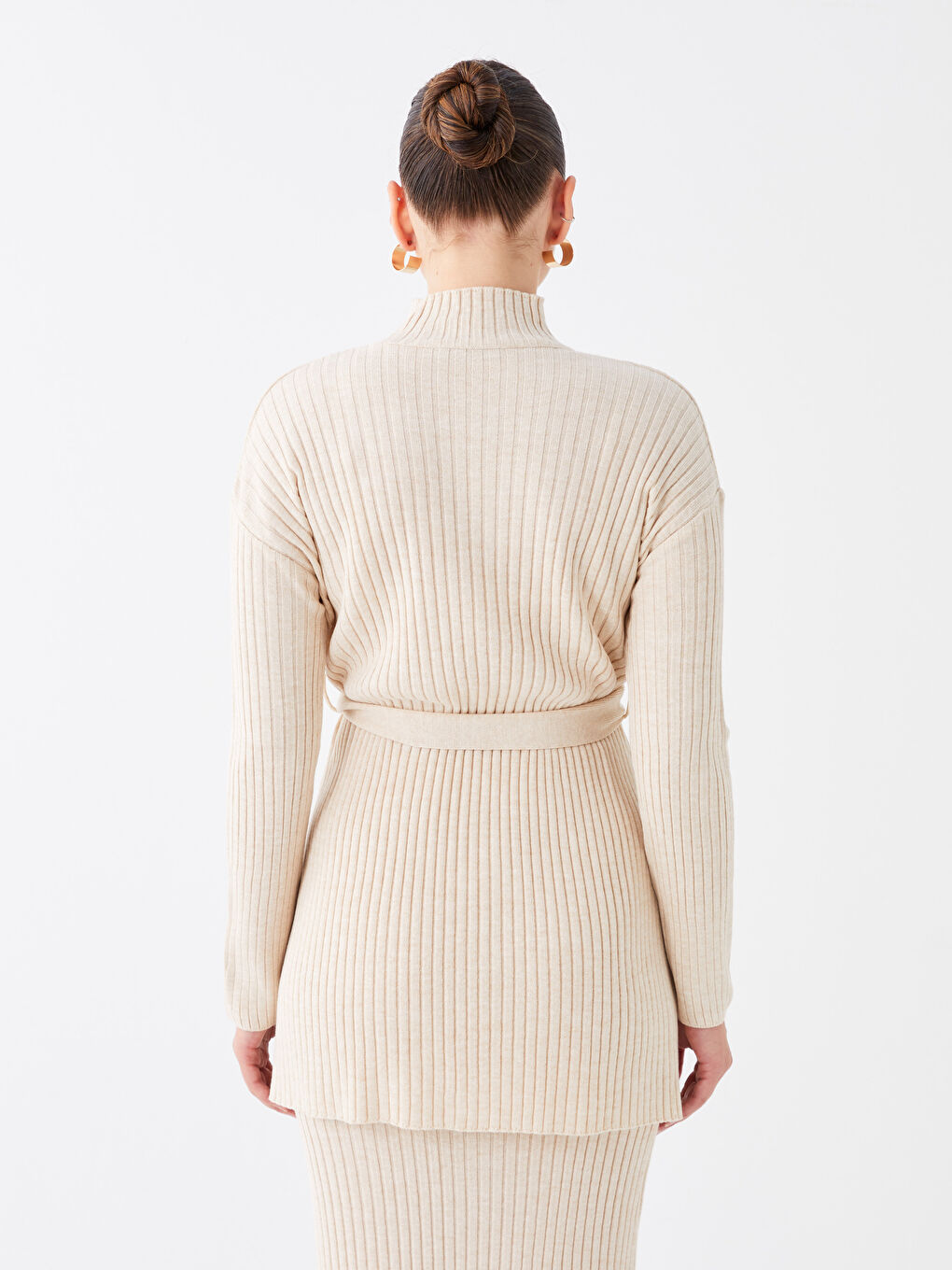 Kahverengi Yarım Balıkçı Yaka Düz Uzun Kollu Kadın Tunik-5