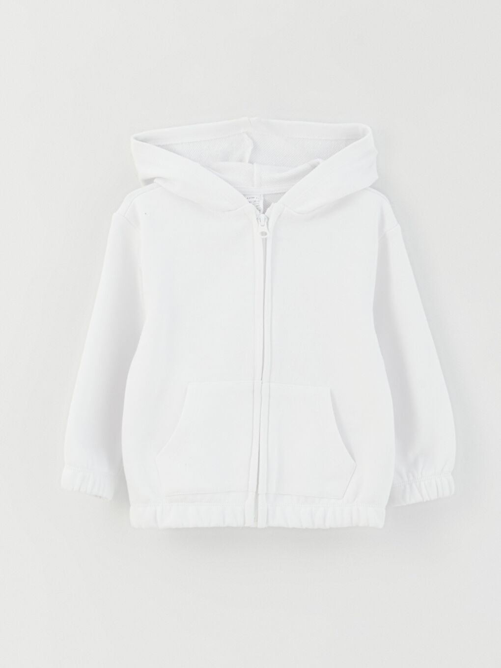 Beyaz Kapüşonlu Uzun Kollu Basic Kız Bebek Fermuarlı Sweatshirt