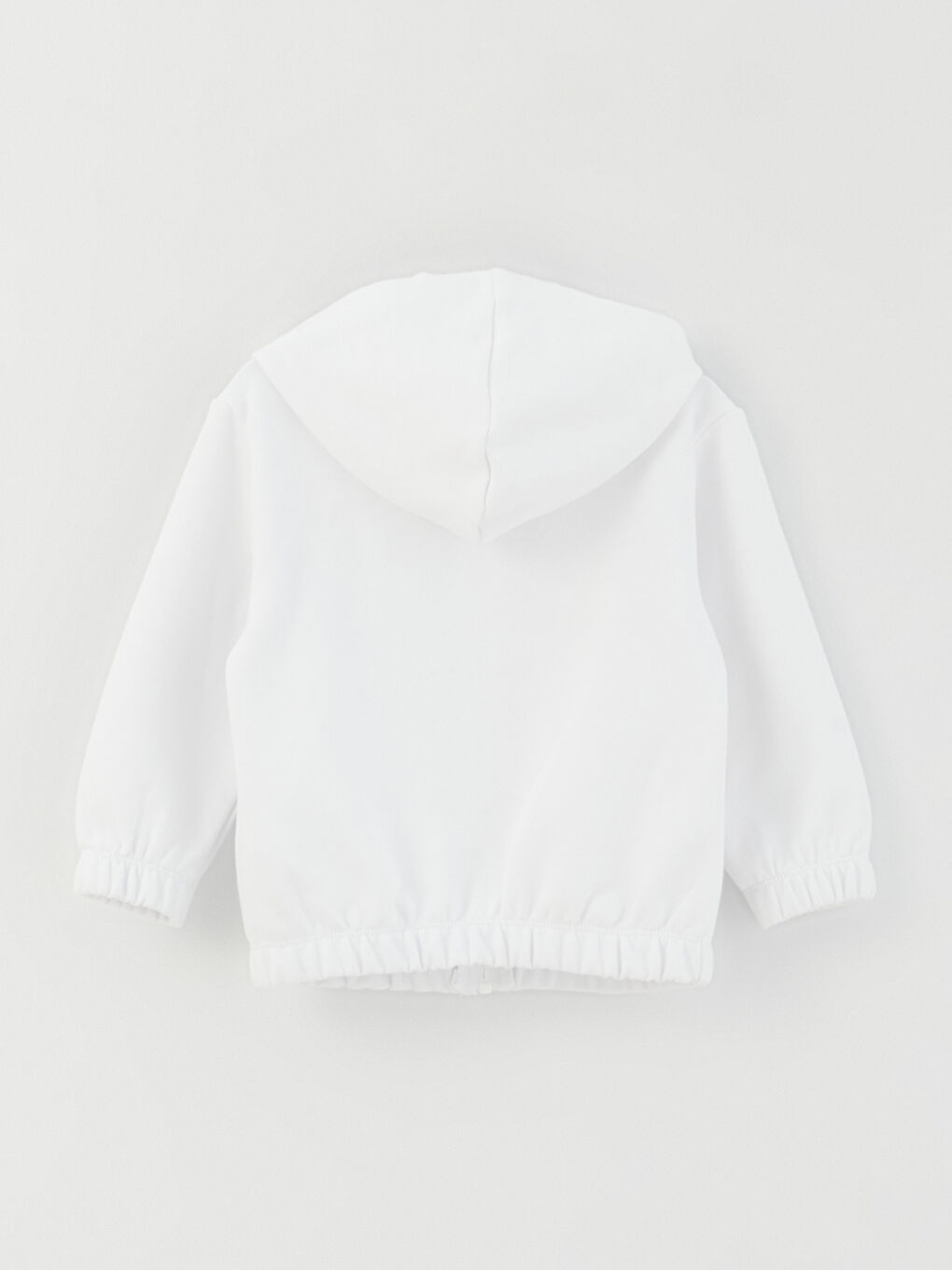 Beyaz Kapüşonlu Uzun Kollu Basic Kız Bebek Fermuarlı Sweatshirt-2