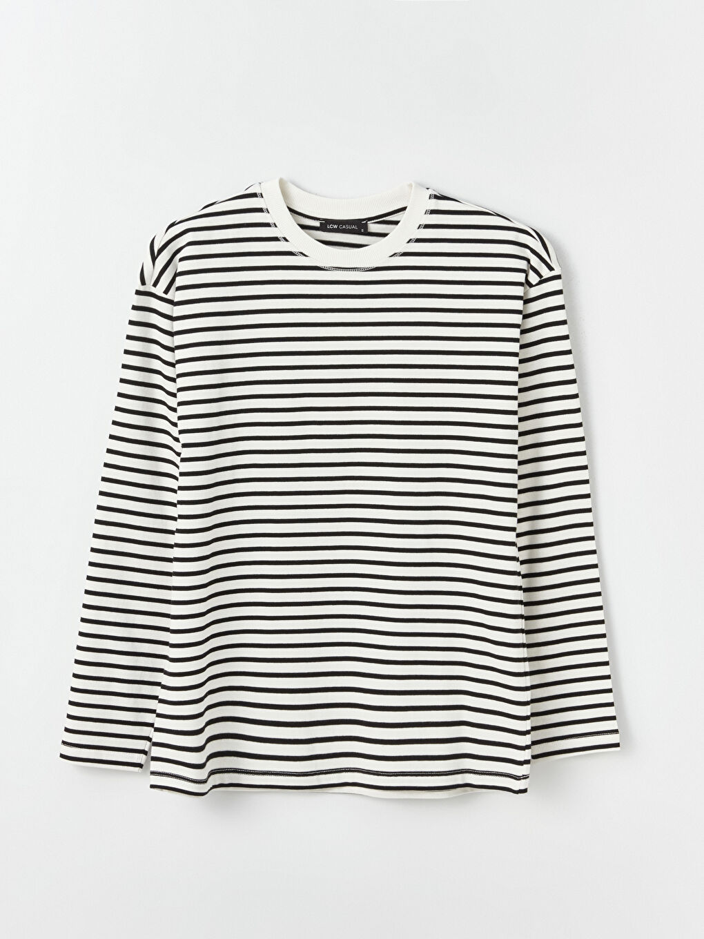 Siyah Bisiklet Yaka Çizgili Uzun Kollu Kadın Sweatshirt-5