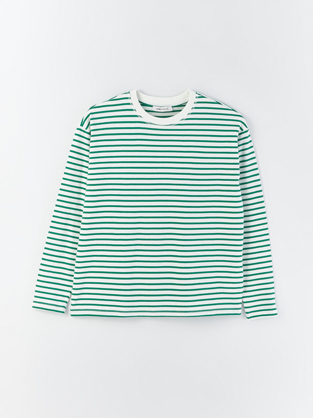 Yeşil Bisiklet Yaka Çizgili Uzun Kollu Kadın Sweatshirt-5