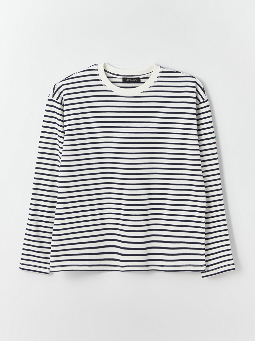 Lacivert Bisiklet Yaka Çizgili Uzun Kollu Kadın Sweatshirt-5