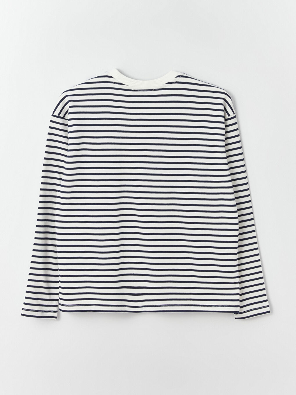 Lacivert Bisiklet Yaka Çizgili Uzun Kollu Kadın Sweatshirt-6