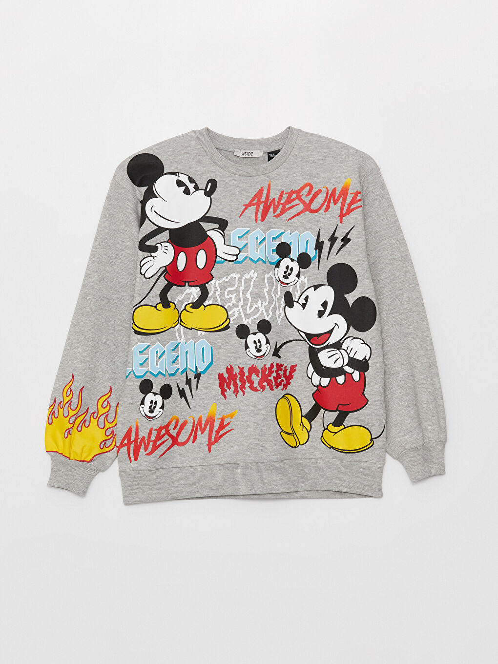 XSIDE Gri Bisiklet Yaka Mickey Mouse Baskılı Oversize Kadın Kalın Sweatshirt - 5