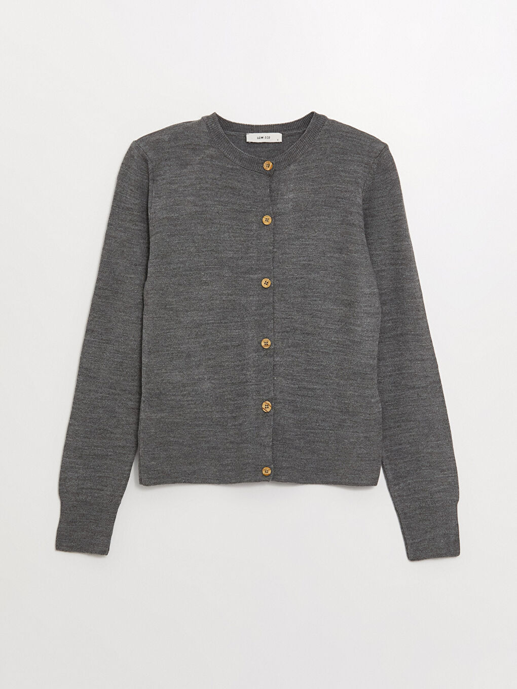 Gri Bisiklet Yaka Düz Uzun Kollu Kadın Triko Hırka-5