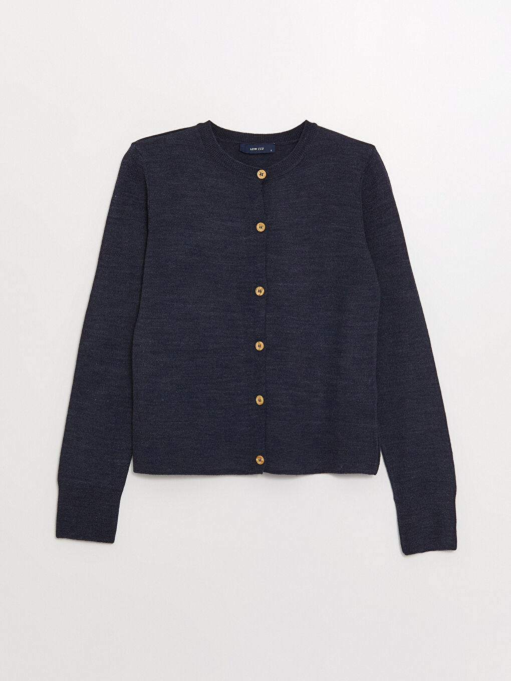 Lacivert Bisiklet Yaka Düz Uzun Kollu Kadın Triko Hırka-5