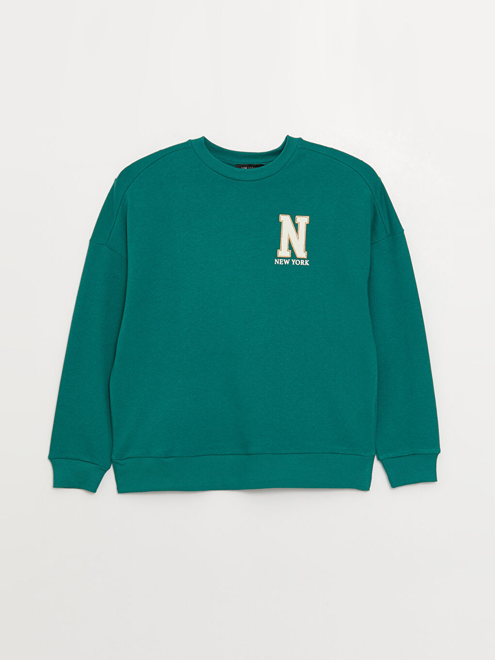 Yeşil Bisiklet Yaka Baskılı Uzun Kollu Oversize Kadın Sweatshirt-5