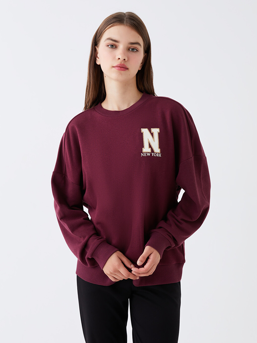 Crew Neck Printed Long Sleeve Oversize Women's Sweatshirt