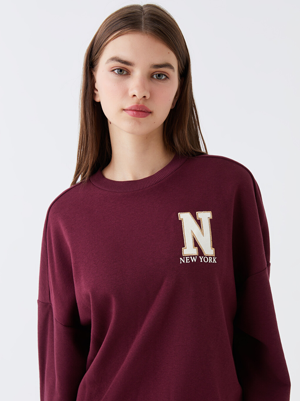 Crew Neck Printed Long Sleeve Oversize Women's Sweatshirt-1