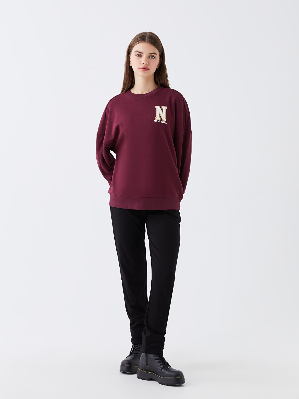 Crew Neck Printed Long Sleeve Oversize Women's Sweatshirt-2