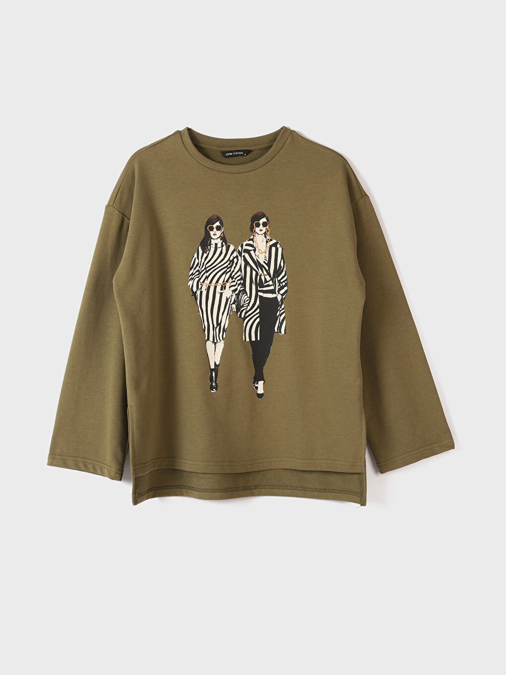 Crew Neck Printed Long Sleeve Oversize Women's Sweatshirt