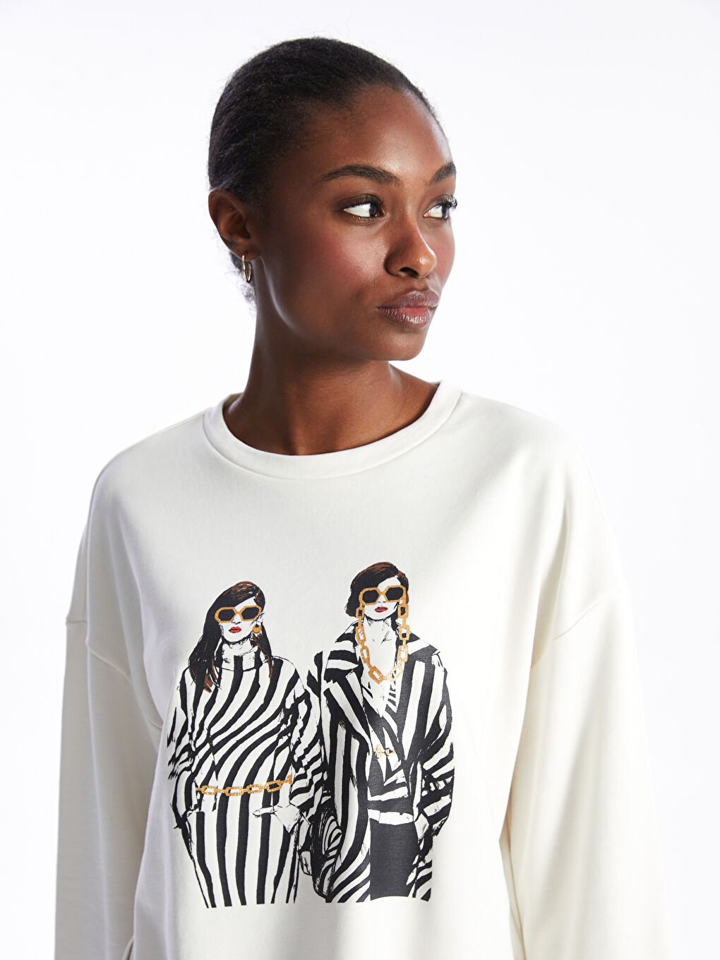 Crew Neck Printed Long Sleeve Oversize Women's Sweatshirt -W3CT38Z8-FDH