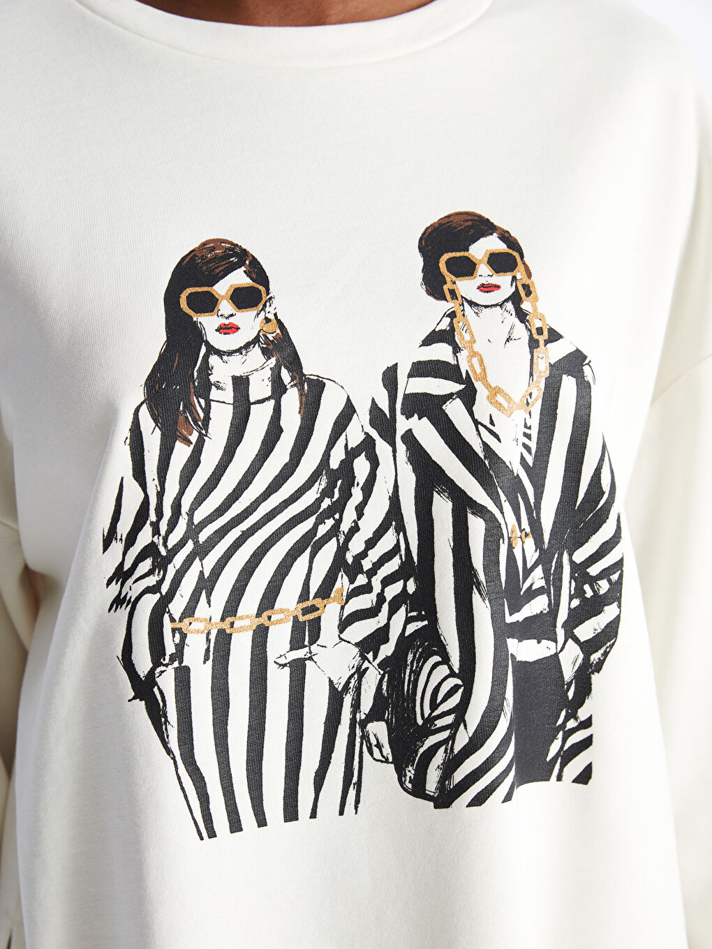 Crew Neck Printed Long Sleeve Oversize Women's Sweatshirt -W3CT38Z8-FDH