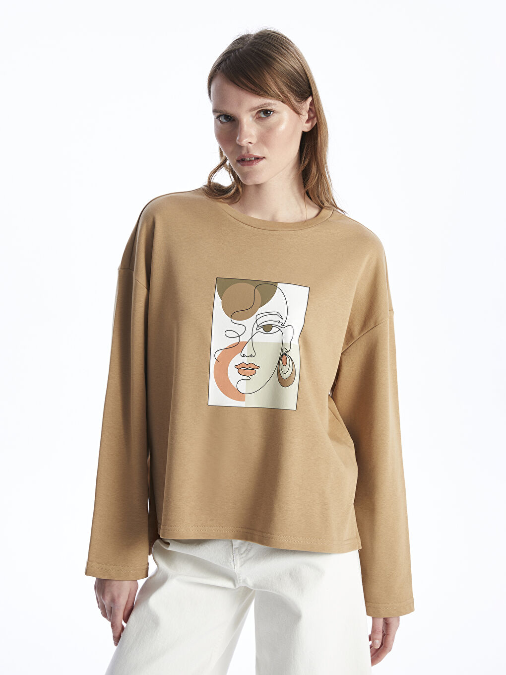 Crew Neck Printed Long Sleeve Oversize Women's Sweatshirt-1