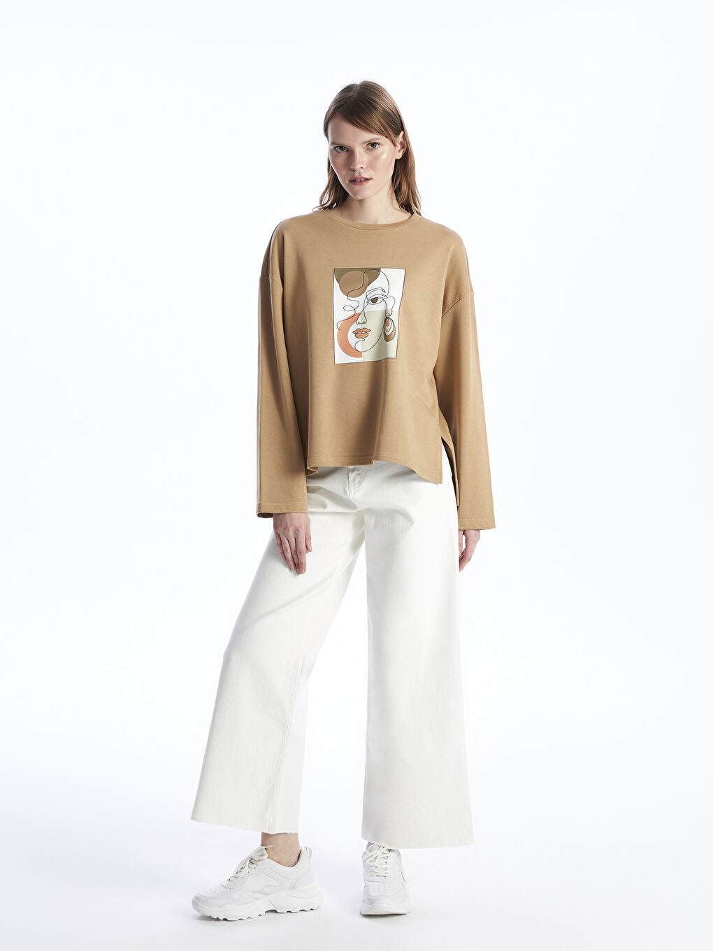 Crew Neck Printed Long Sleeve Oversize Women's Sweatshirt-2