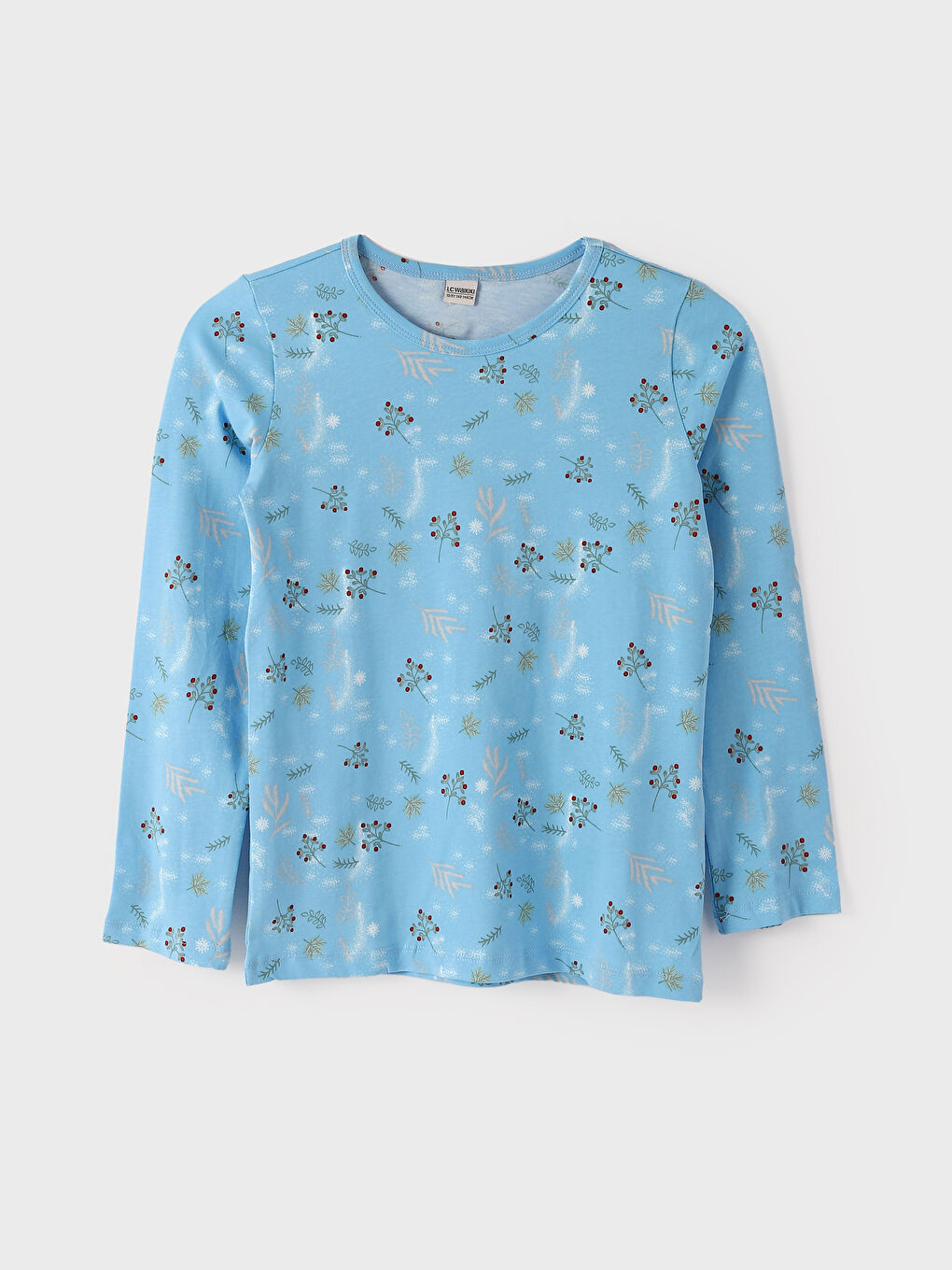 طقم بيجامة للبنات ياقة دائرية كم طويل مطبوع-1