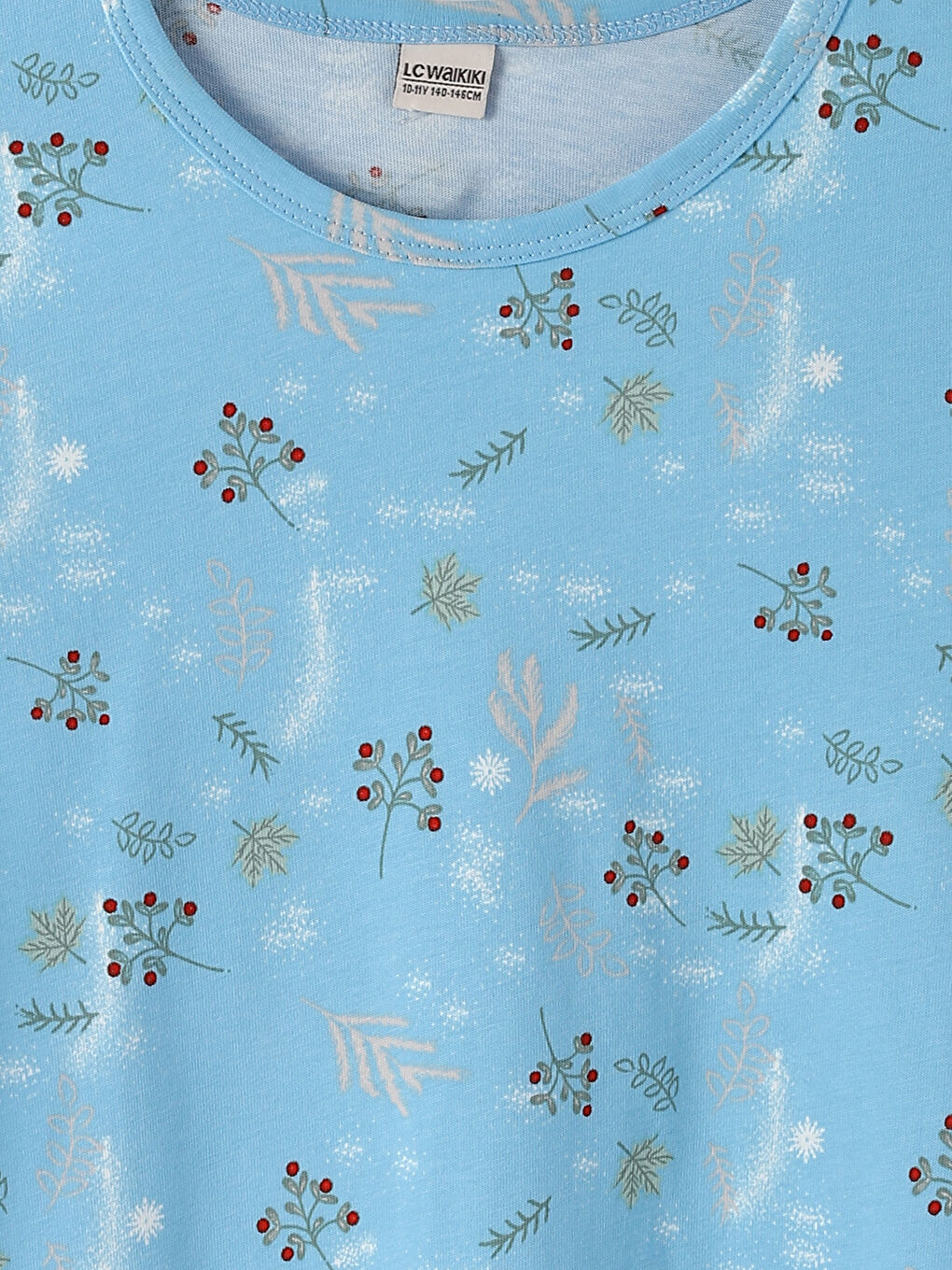 طقم بيجامة للبنات ياقة دائرية كم طويل مطبوع-3