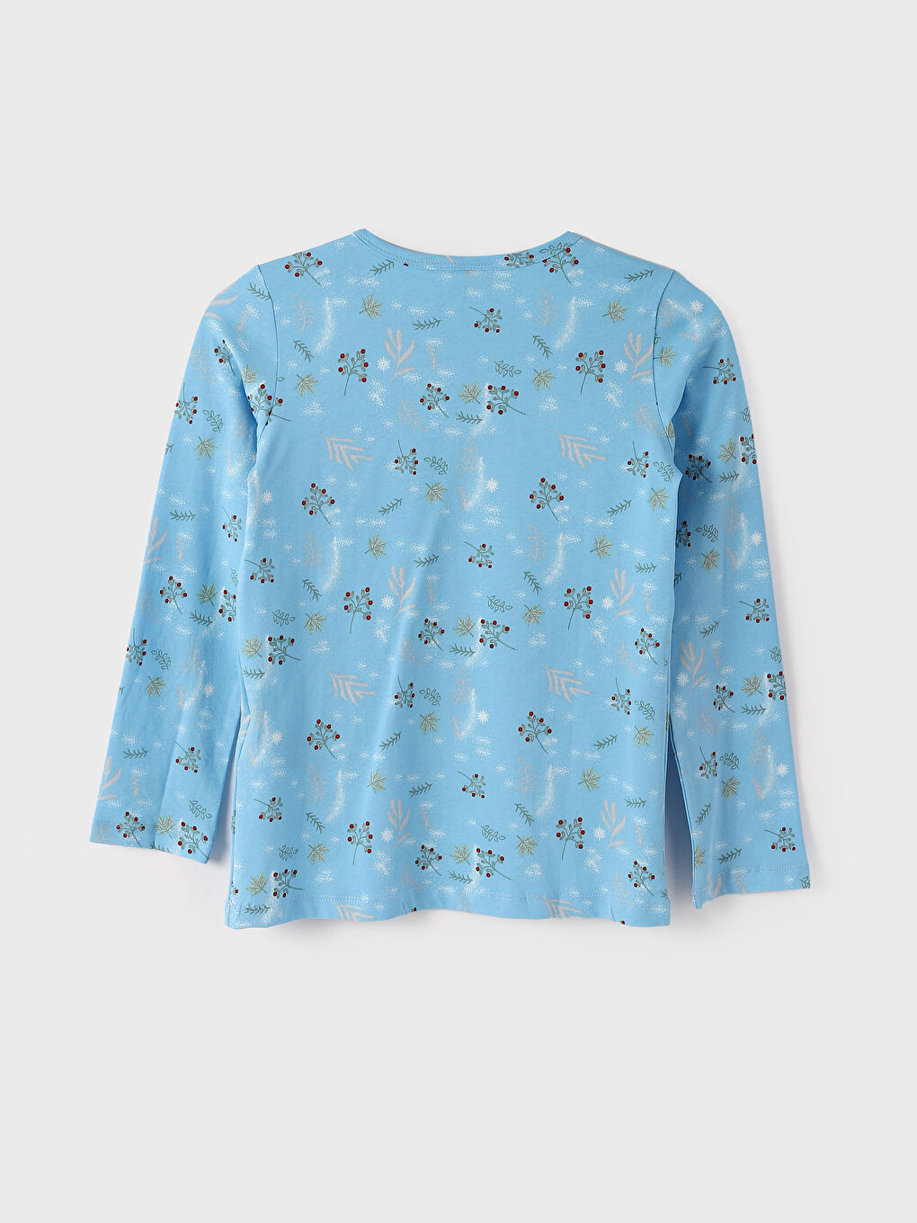 طقم بيجامة للبنات ياقة دائرية كم طويل مطبوع-2