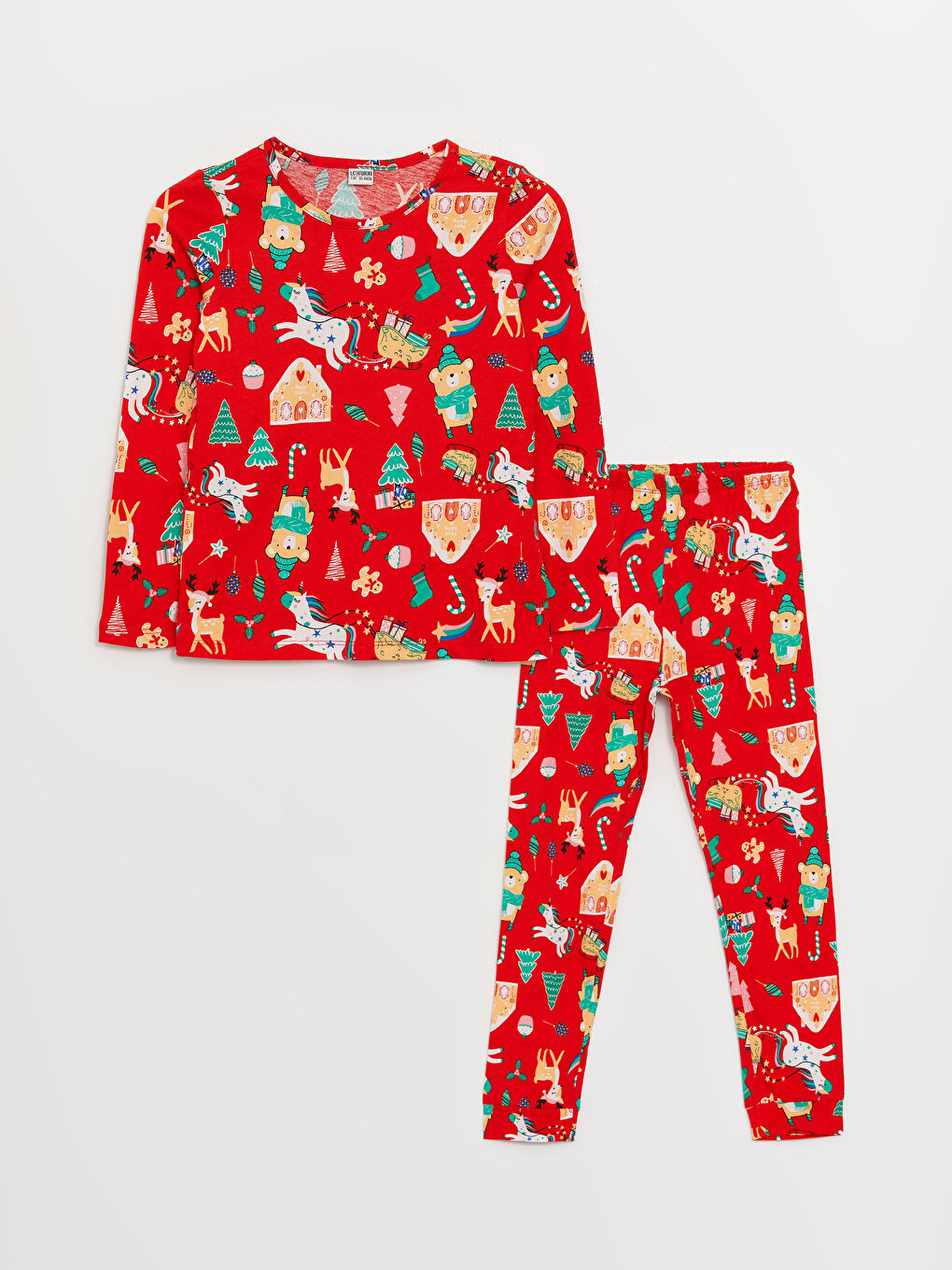 Ensemble de pyjama fille à thème de Noël col rond manches longues