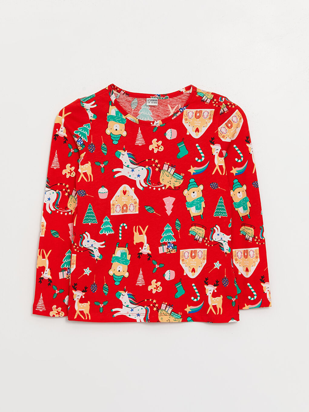 Ensemble de pyjama fille à thème de Noël col rond manches longues-1