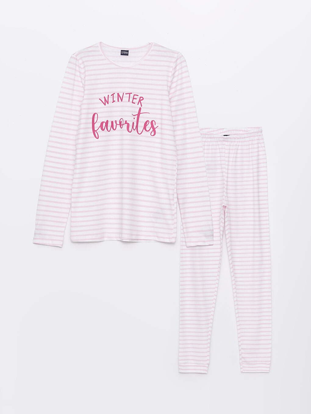 Crew Neck Striped Long Sleeve Girl's Pajama Set