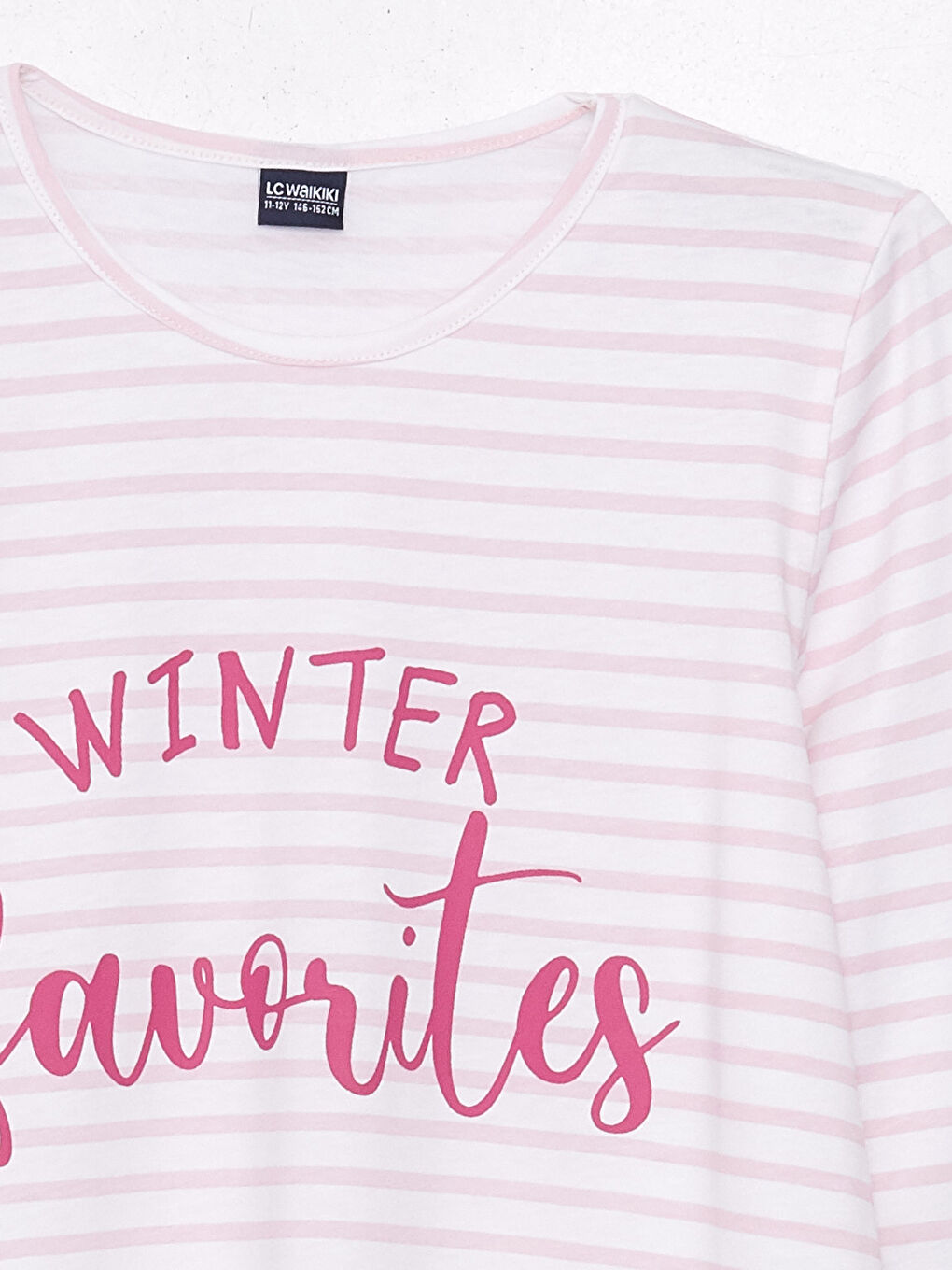 Crew Neck Striped Long Sleeve Girl's Pajama Set-3