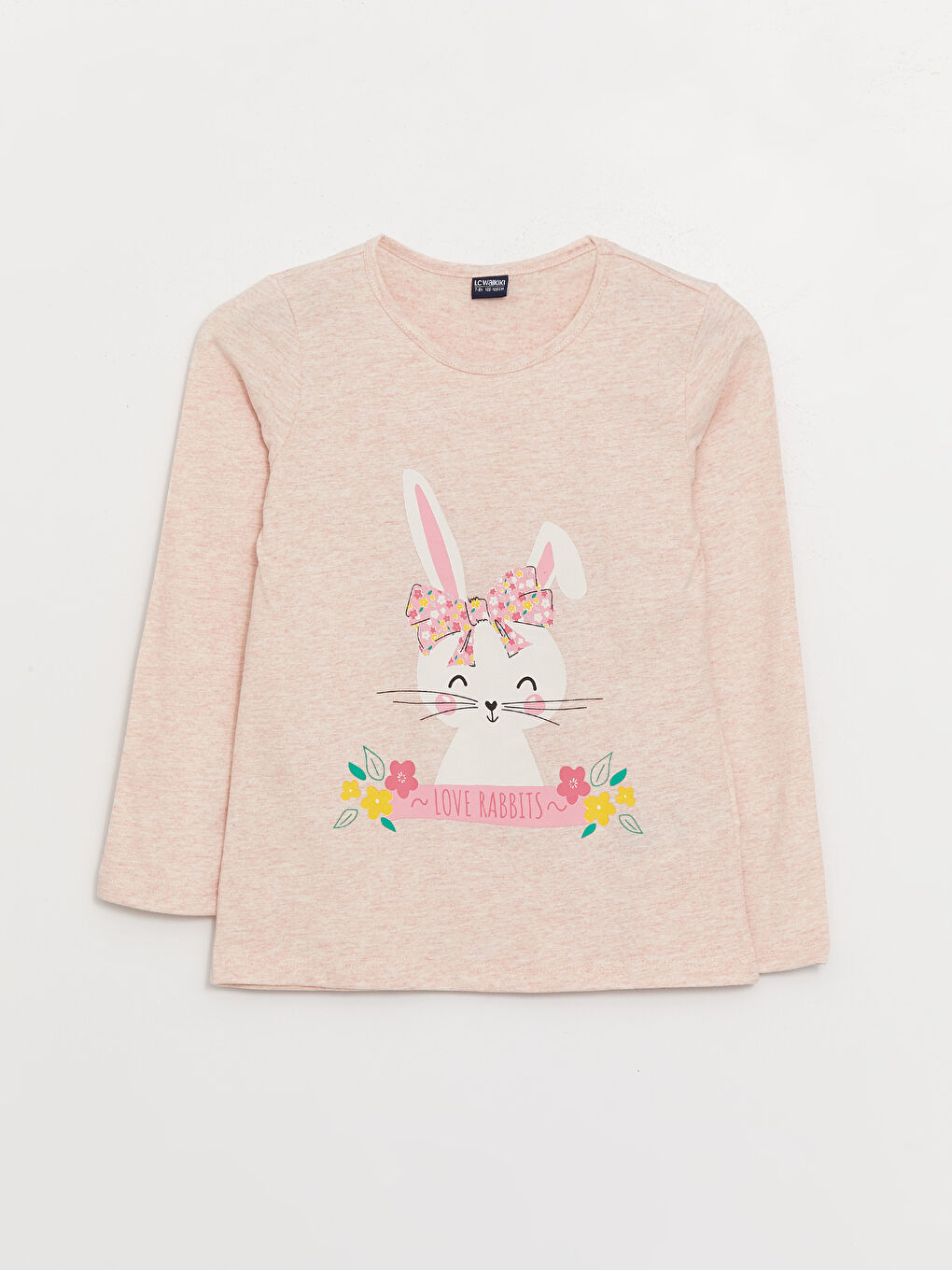 طقم بيجامة للبنات ياقة دائرية كم طويل مطبوع-1