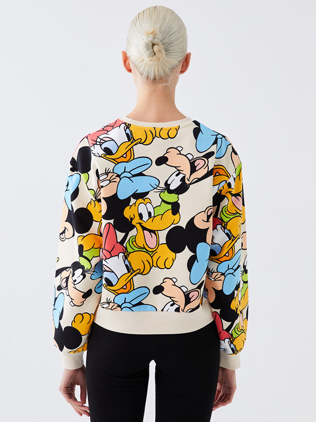 XSIDE Ekru Bisiklet Yaka Mickey ve Arkadaşları Baskılı Kadın Kalın Sweatshirt - 4